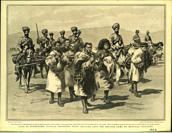 Sketches from old history books, showing Younghusband's Tibet campaign in 1904