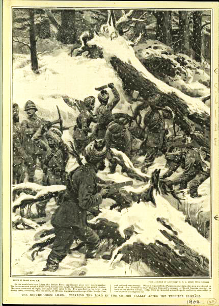 Sketches from old history books, showing Younghusband's Tibet campaign in 1904