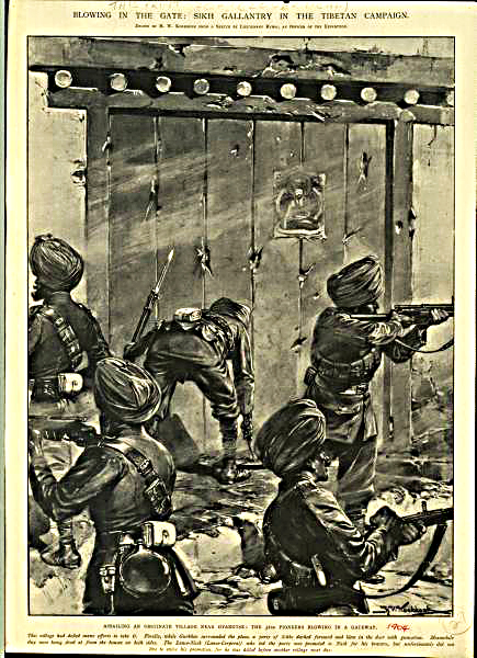 Sketches from old history books, showing Younghusband's Tibet campaign in 1904