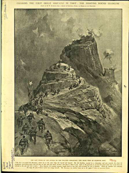 Sketches from old history books, showing Younghusband's Tibet campaign in 1904