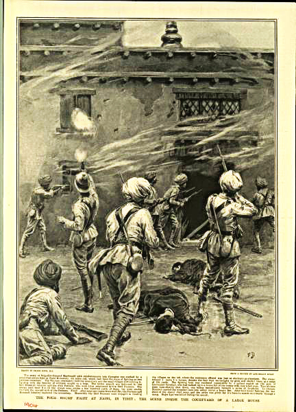 Sketches from old history books, showing Younghusband's Tibet campaign in 1904