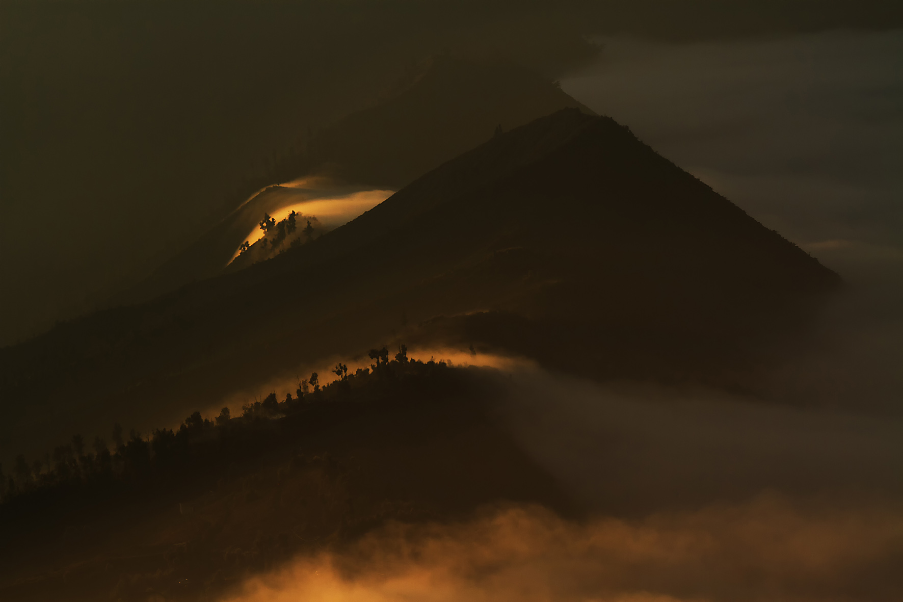 Mist in the caldera around Mount Bromo