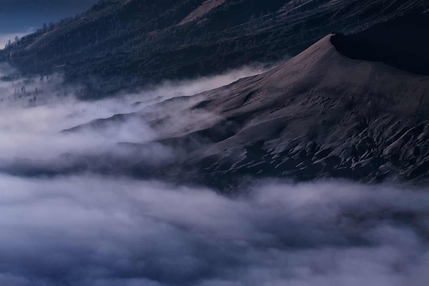 Mist in the caldera around Mount Bromo
