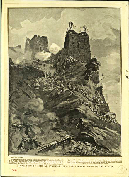 Sketches from old history books, showing Younghusband's Tibet campaign in 1904